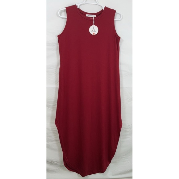 anrabess Dresses & Skirts - NWT Women's Anrabess Sleeveless Maxi T-Shirt Dress Loose Fit - Burgundy - Large